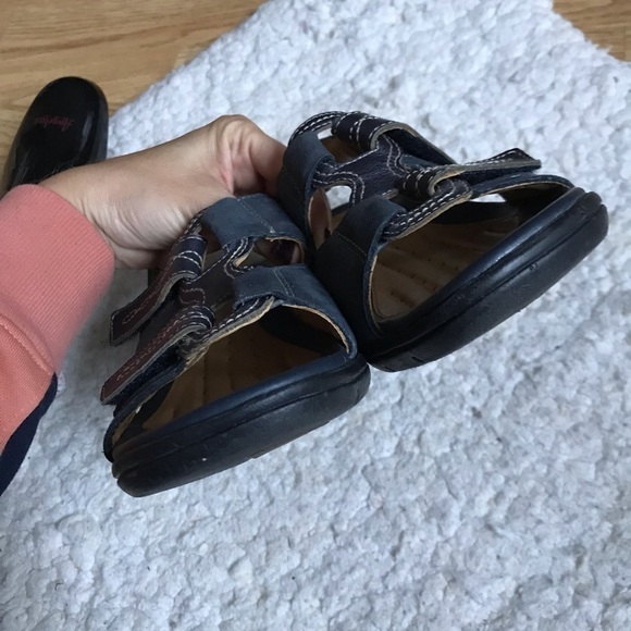 Clarks Unstructured Navy Suede and Metallic Purple Sandals Size 9N - Picture 7 of 12